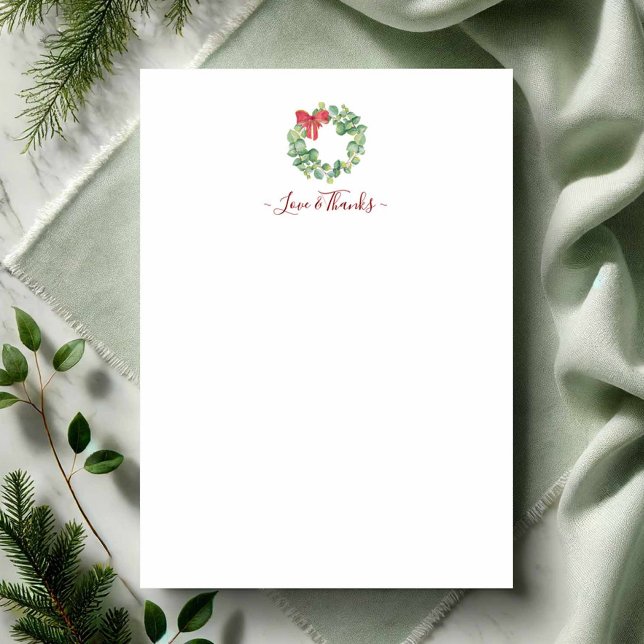 Newlyweds Christmas Thank You Cards (Personalized Christmas notecards watercolor wreath art by Victoria Grigaliunas Do Tell A Belle)