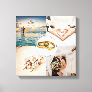 Newlyweds Couple Wedding Anniversary Photo Collage Canvas Print