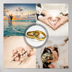 Newlyweds Couple Wedding Anniversary Photo Collage Poster