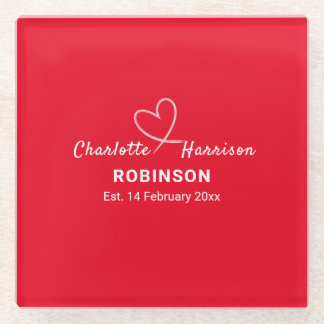 Newlyweds Couples Wedding Date Personalised Glass Coaster