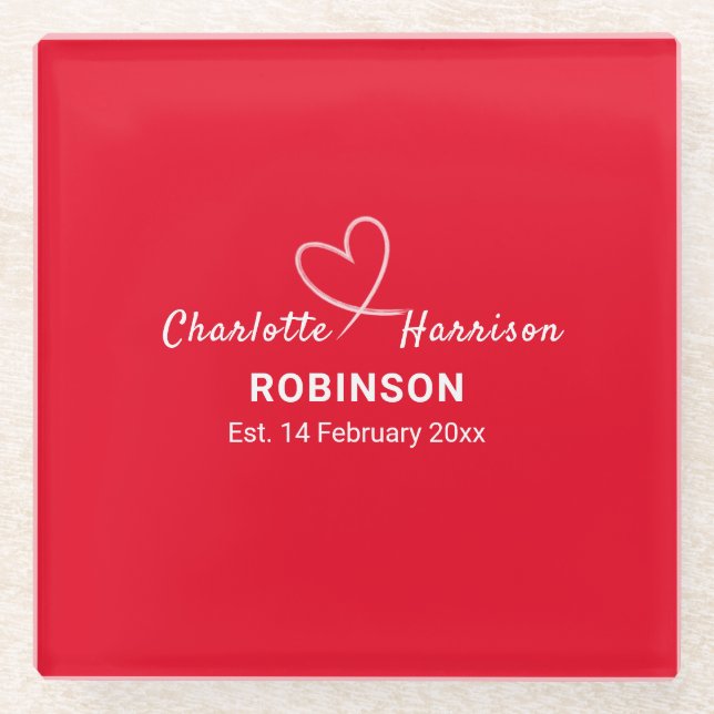 Newlyweds Couples Wedding Date Personalised Glass Coaster (Front)