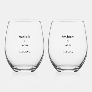 Newlyweds Custom Name Simple Minimal Wedding Favou Stemless Wine Glass