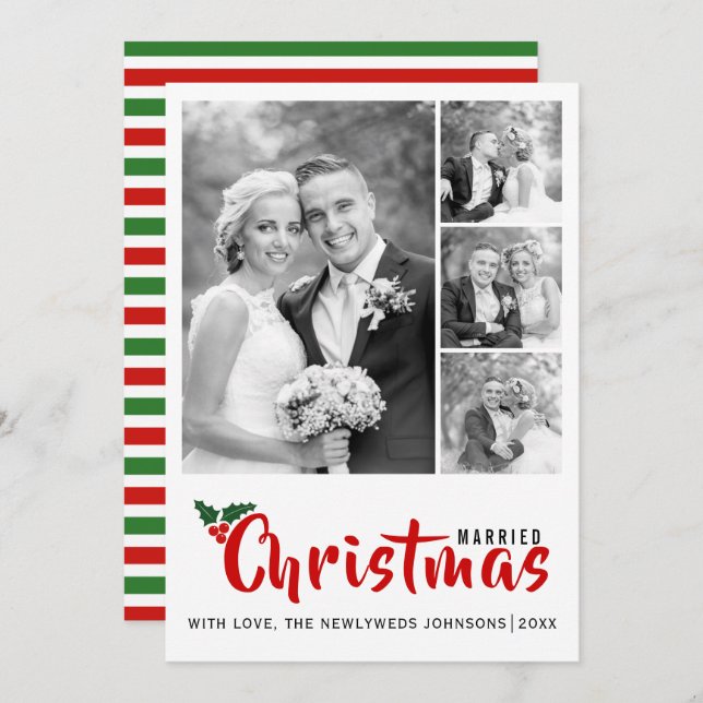 Newlyweds first Christmas collage 4 photo card (Front/Back)