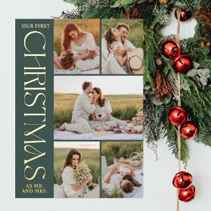 Newlyweds First Christmas Photo Collage Arch  Foil Holiday Card