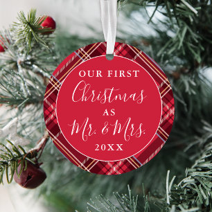 Newlyweds First Christmas Tartan   Holiday Photo Ornament
