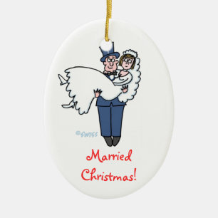 Newlyweds First Christmas Together Bride and Groom Ceramic Ornament