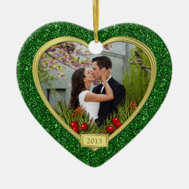 Newlyweds First Christmas Together Photo Christmas Ceramic Ornament (Front)