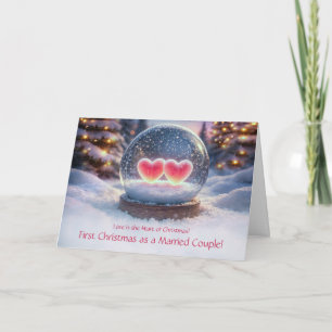 Newlyweds First Christmas Two Hearts in a Snow Card
