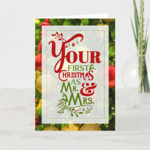 Newlyweds First Christmas Typography Ornaments Holiday Card