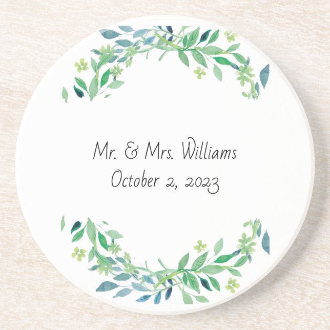 Newlywed's Floral Sandstone Coaster (Front)