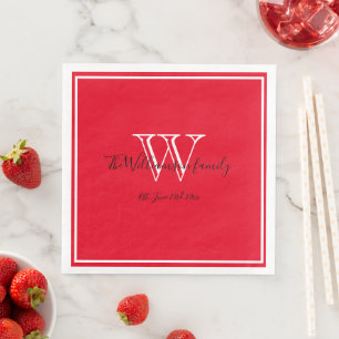 Newlyweds Gift Chic Script Name Red Monogrammed  Napkin