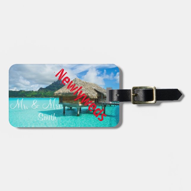 Newlyweds honeymoon vacation luggage tag (Front Horizontal)