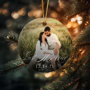 Newlyweds Just Married Ornament Wedding Date Photo