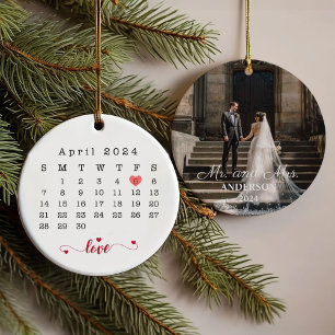 Newlyweds Just Married Ornament Wedding Date Photo