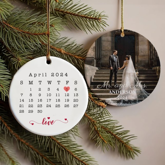 Newlyweds Just Married Ornament Wedding Date Photo (Creator Uploaded)