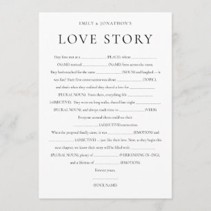 Newlyweds Love Story Wedding Game Card