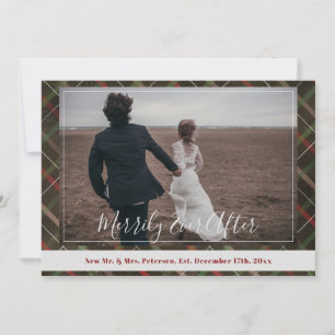 Newlyweds Merrily Ever After Christmas plaid photo Holiday Card
