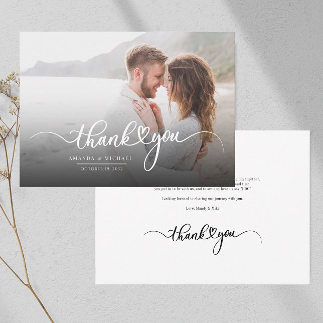 Newlyweds Modern Couples Photo Thank You Card (Photo Wedding Thank You Script Card)