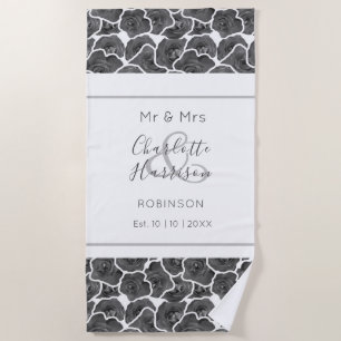 Newlyweds Mr and Mrs Grey Roses Personalised Beach Towel