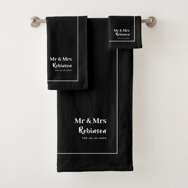 Newlyweds Mr & Mrs Personalised Large Bath Towel Set (Insitu)