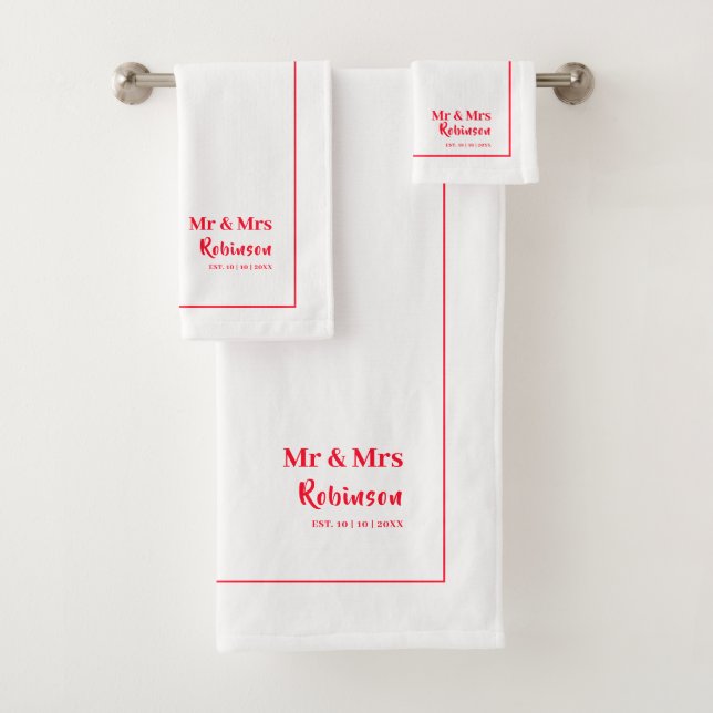 Newlyweds Mr & Mrs Personalised Large Bath Towel Set (Insitu)