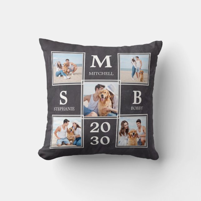Newlyweds Personalised Wedding Photo Collage Cushion (Front)