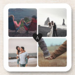 Newlyweds Photo Collage and Monogram Coaster<br><div class="desc">This set of coasters makes a perfect gift for newlyweds. With room for four wedding, engagement, or couple photos, this template features a small, classic, black heart in the center with a monogram letter in the center for an extra special personalized touch. Use the four quadrants to tell your story...</div>