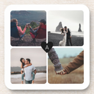 Newlyweds Photo Collage and Monogram Coaster