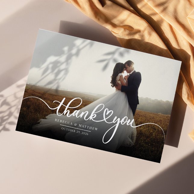 Newlyweds Photo Hand-Lettered Wedding Thank You Card (Creator Uploaded)