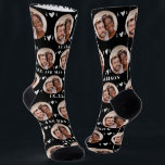 Newlyweds Photo Pattern Black Wedding Socks<br><div class="desc">These fun newlyweds photo pattern black wedding socks feature the newlywed couple's photo and white hearts in an offset pattern and their names and wedding date! These are perfect for the groom as he walks down the aisle, as a bridal party favour, or as a bridal or couple's shower gift...</div>