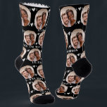 Newlyweds Photo Pattern Black Wedding Socks<br><div class="desc">These fun newlyweds photo pattern black wedding socks feature the newlywed couple's photo and white hearts in an offset pattern and their names and wedding date! These are perfect for the groom as he walks down the aisle, as a bridal party favour, or as a bridal or couple's shower gift...</div>
