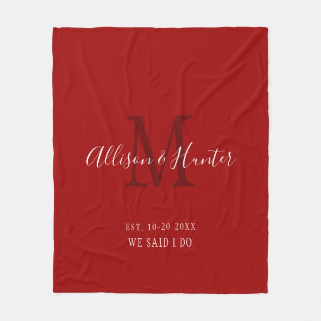 Newlyweds Red Established Date Personalised Fleece Blanket (Front)