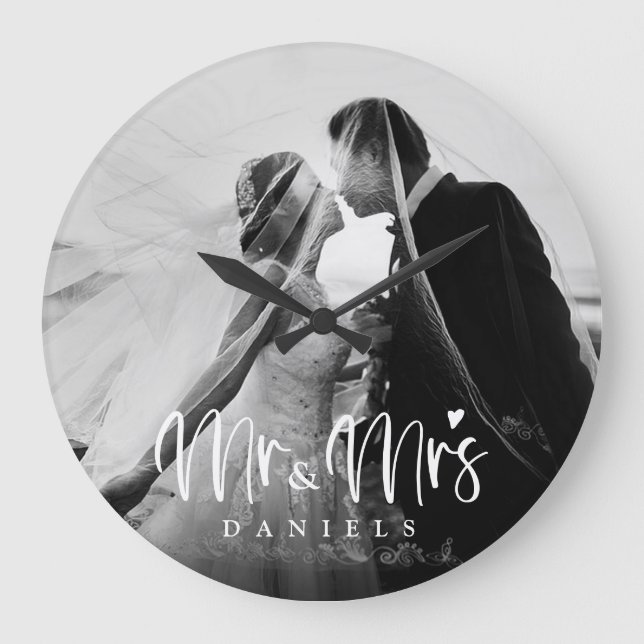 Newlyweds Romantic Modern Personalised Large Clock (Front)