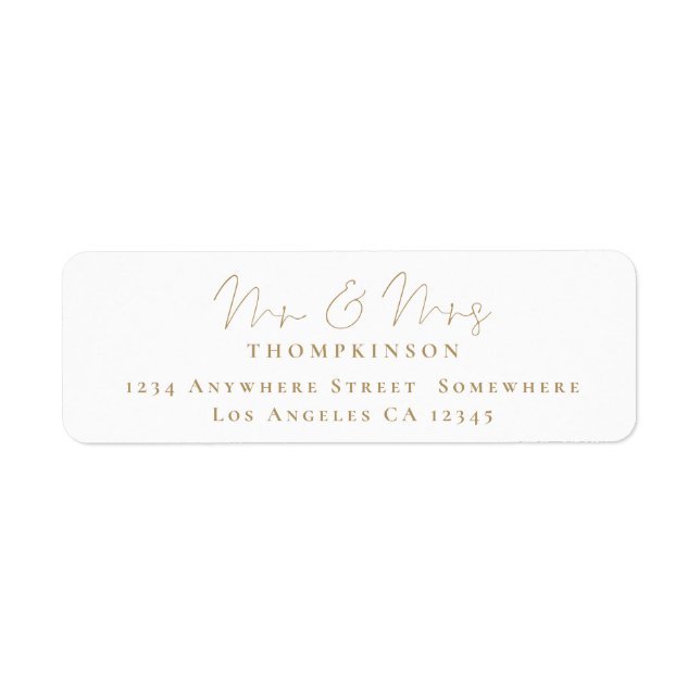 Newlyweds Script Mr Mrs Gold Return Name Address Label (Front)