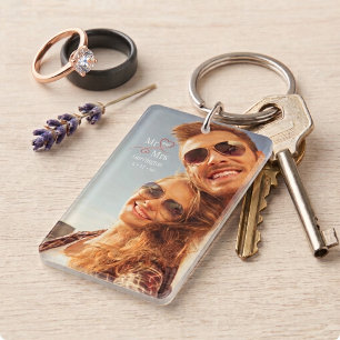 Newlyweds Sweetheart Typography Mr and Mrs Photo  Key Ring
