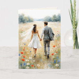 Newlyweds Walking in a Meadow Congratulations Card