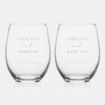 Newlyweds Wedding Drinkware Set Stemless Wine Glass<br><div class="desc">A simple elegant wedding glasses set for the newlyweds. Add your names,  wedding date,  and general location.</div>