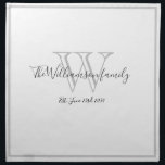 Newlyweds Wedding Gift Minimalist Monogram Script  Napkin<br><div class="desc">Newlyweds Wedding Gift Minimalist Monogram Script Cloth Napkin. Personalised soft pale grey monogram design with the newlywed bride and groom's last name and date established on a white background. A unique keepsake gift for a wedding gift. Lovely for their new life together. Also makes a beautiful housewarming gift. Click Personalise...</div>