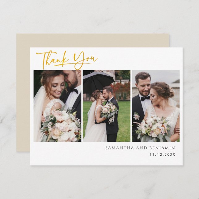 Newlyweds Wedding Photo Collage Thank You Card (Front/Back)