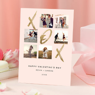 Newlyweds X O X Hugs & Kisses Photo Grid Collage Holiday Card