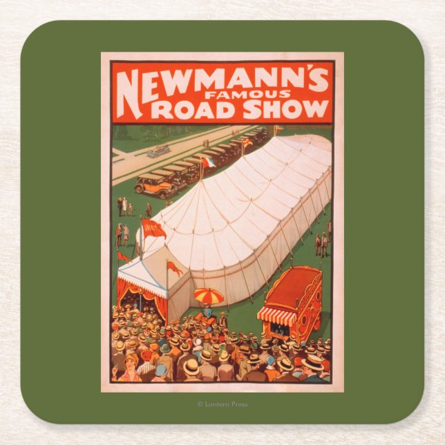 Newmann's Famous Magic Road Tent Show Poster Square Paper Coaster (Front)