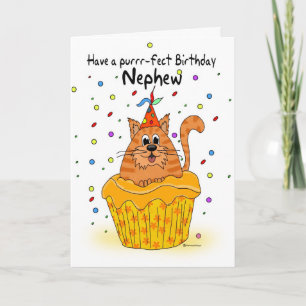 newphew birthday card with ginger cupcake cat