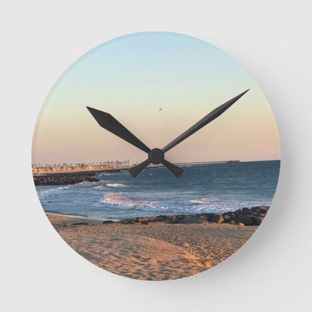 Newport Beach at Sunset, California Round Clock (Front)
