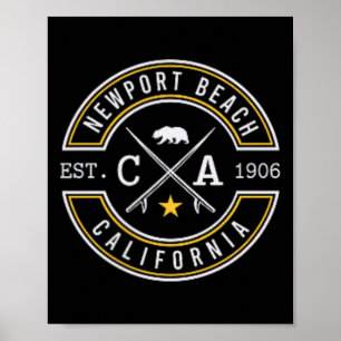Newport Beach California Ca Retro Surfer Beach Fro Poster