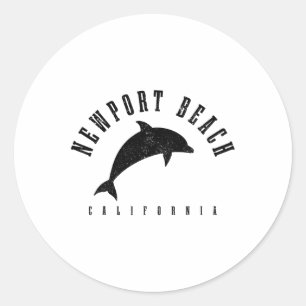 Newport Beach California Ca Vintage Dolphin Vacati Classic Round Sticker