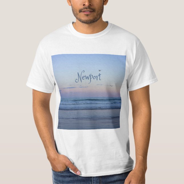 Newport Beach California Ocean Sunrise Blue T-Shirt (Front)