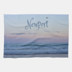 Newport Beach California Ocean Sunrise Blue Tea Towel