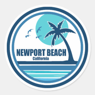 Newport Beach California Palm Tree Birds Classic Round Sticker