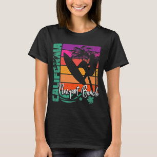 Newport Beach California Retro Sunset Beach Surfer T-Shirt