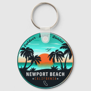 Newport Beach California Retro Sunset Vacation 80s Key Ring